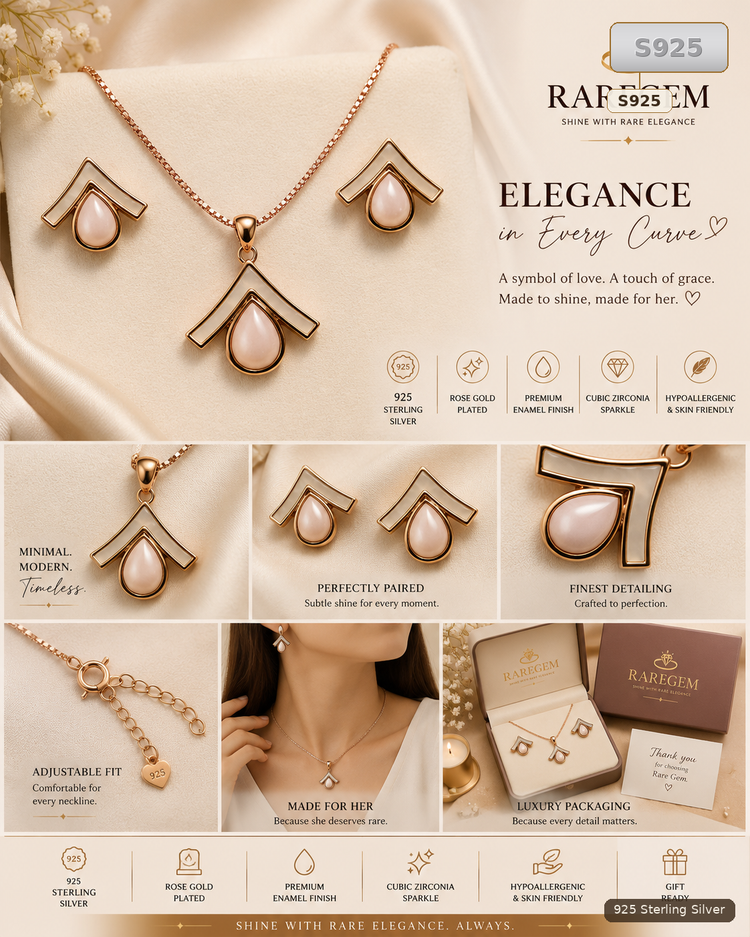 Rose Gold Sterling Silver Queen Conch Shell Pendant Necklace And Earrings Set for Women