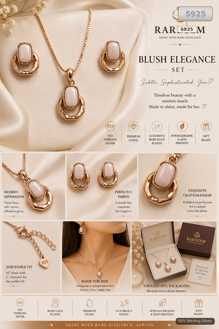 Rose Tone 925 Sterling Silver Queen Conch Shell Necklace And Earrings Set