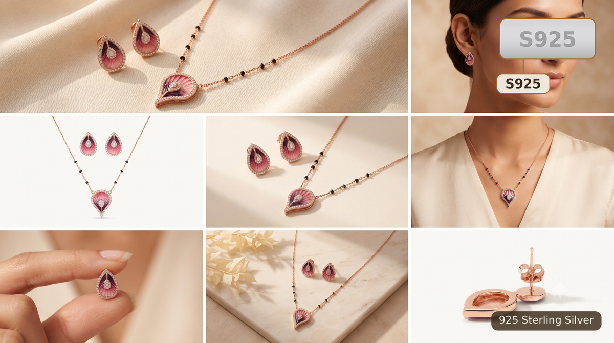 Silver 925 Sterling Silver Necklace And Earrings Set for Women