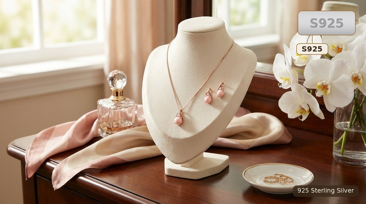 Pink 925 Sterling Silver Queen Conch Shell Necklace And Earrings Set for Women