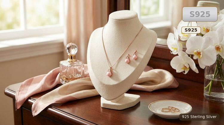 Pink 925 Sterling Silver Queen Conch Shell Necklace And Earrings Set for Women