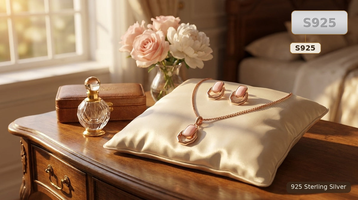 Rose Tone 925 Sterling Silver Queen Conch Shell Necklace And Earrings Set