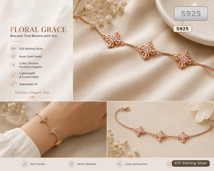 Rose Gold Plated Floral Bracelet for Women