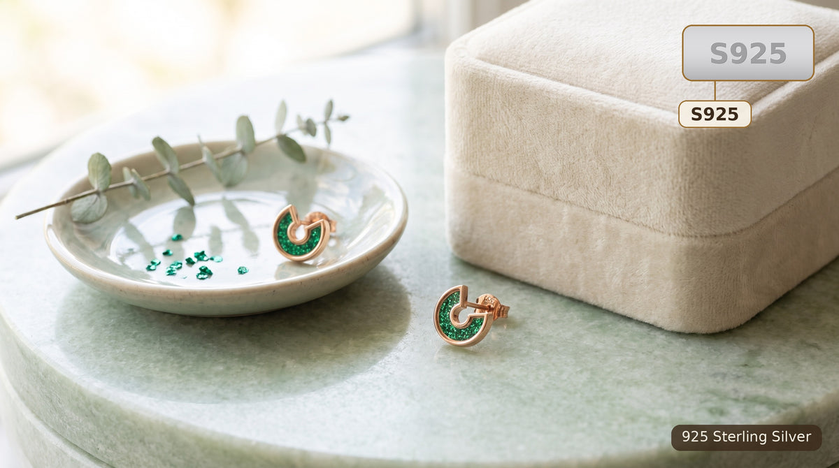 Green 925 Sterling Silver Swirl Stud Earrings for Women
