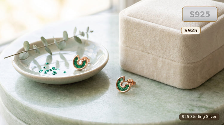 Green 925 Sterling Silver Swirl Stud Earrings for Women