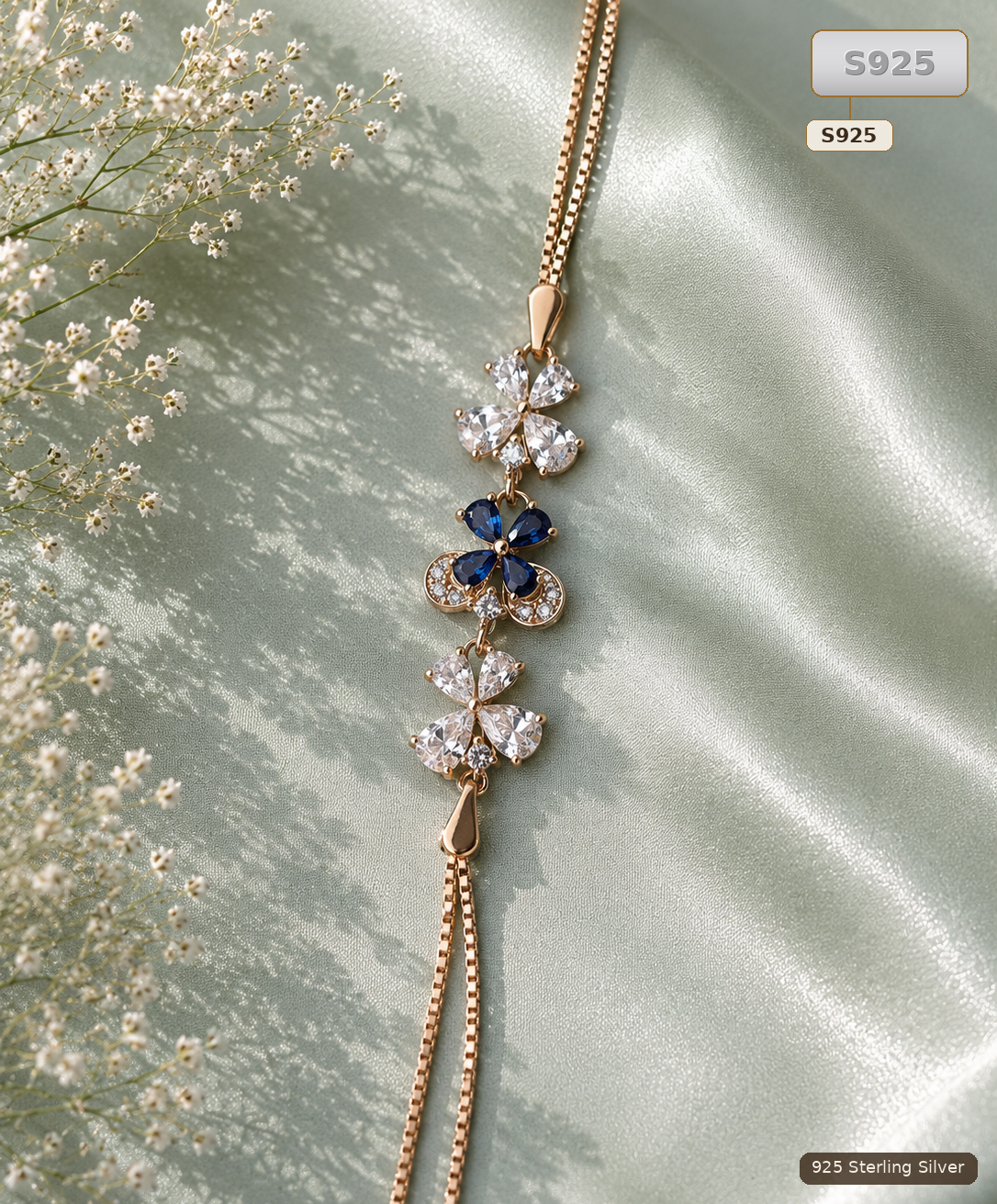 Rose Gold Floral Stone Bracelet for Women