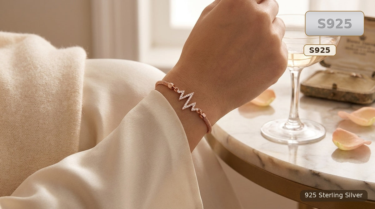 Rose Gold Sterling Silver Chevron Bracelet for Women