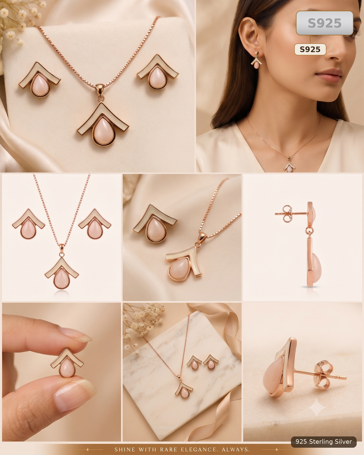 Rose Gold Sterling Silver Queen Conch Shell Pendant Necklace And Earrings Set for Women