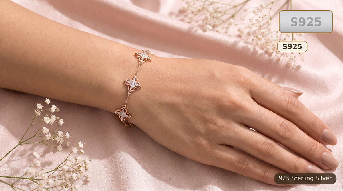 Rose Gold Sterling Silver Floral Bracelet for Women
