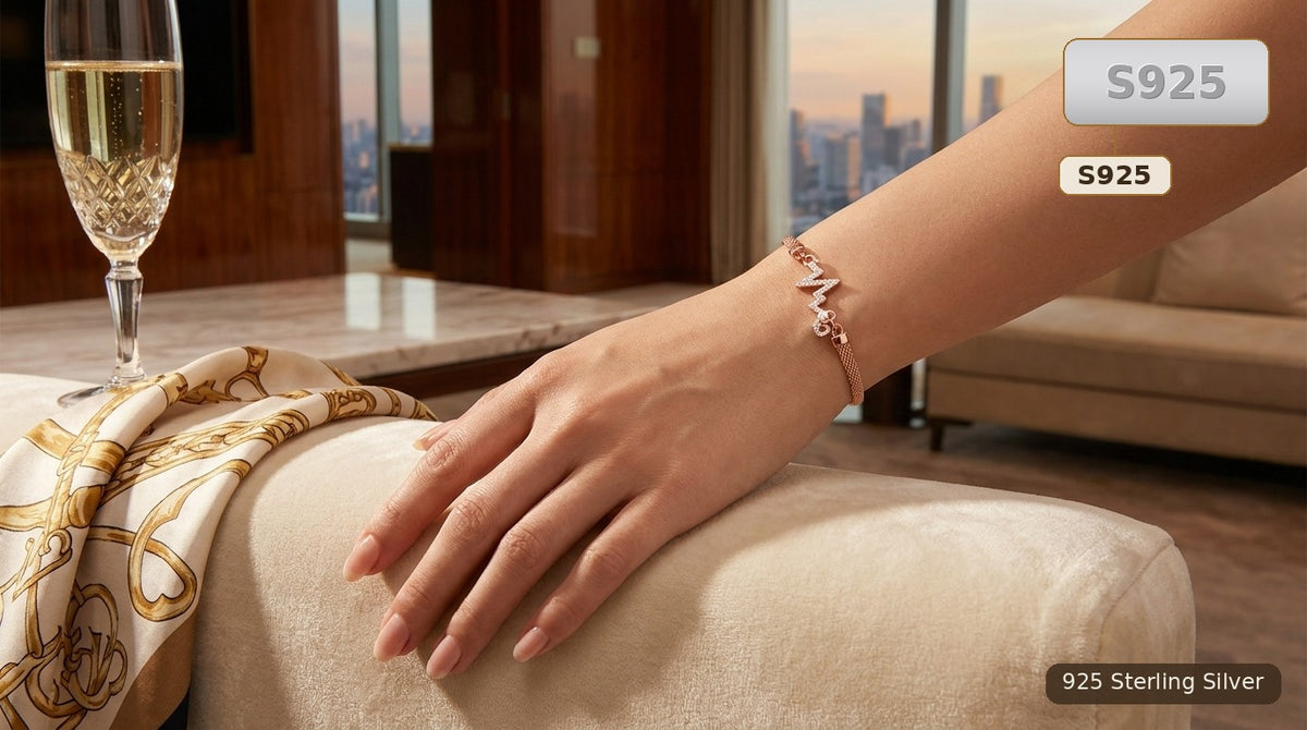 Rose Gold Sterling Silver Chevron Bracelet for Women