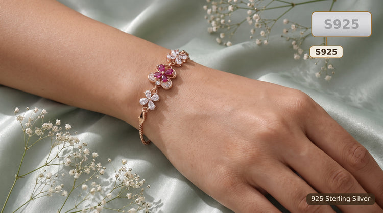 Pink Sterling Silver Floral Bracelet for Women