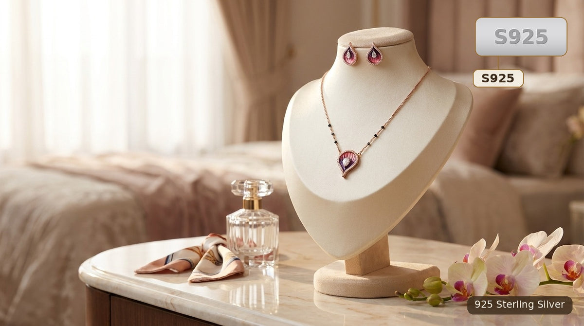 Silver 925 Sterling Silver Necklace And Earrings Set for Women