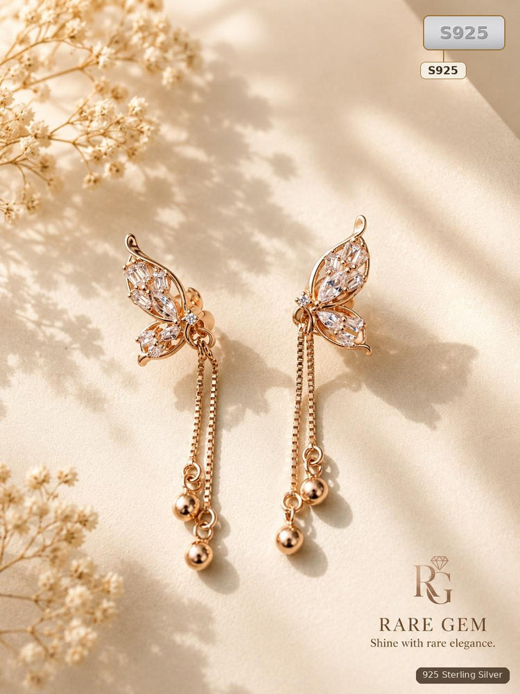 Gold Tone Sterling Silver Butterfly Drop Earrings for Women