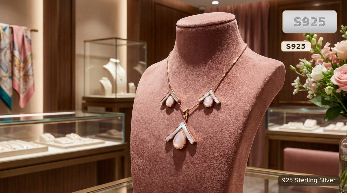 Rose Gold Sterling Silver Queen Conch Shell Pendant Necklace And Earrings Set for Women