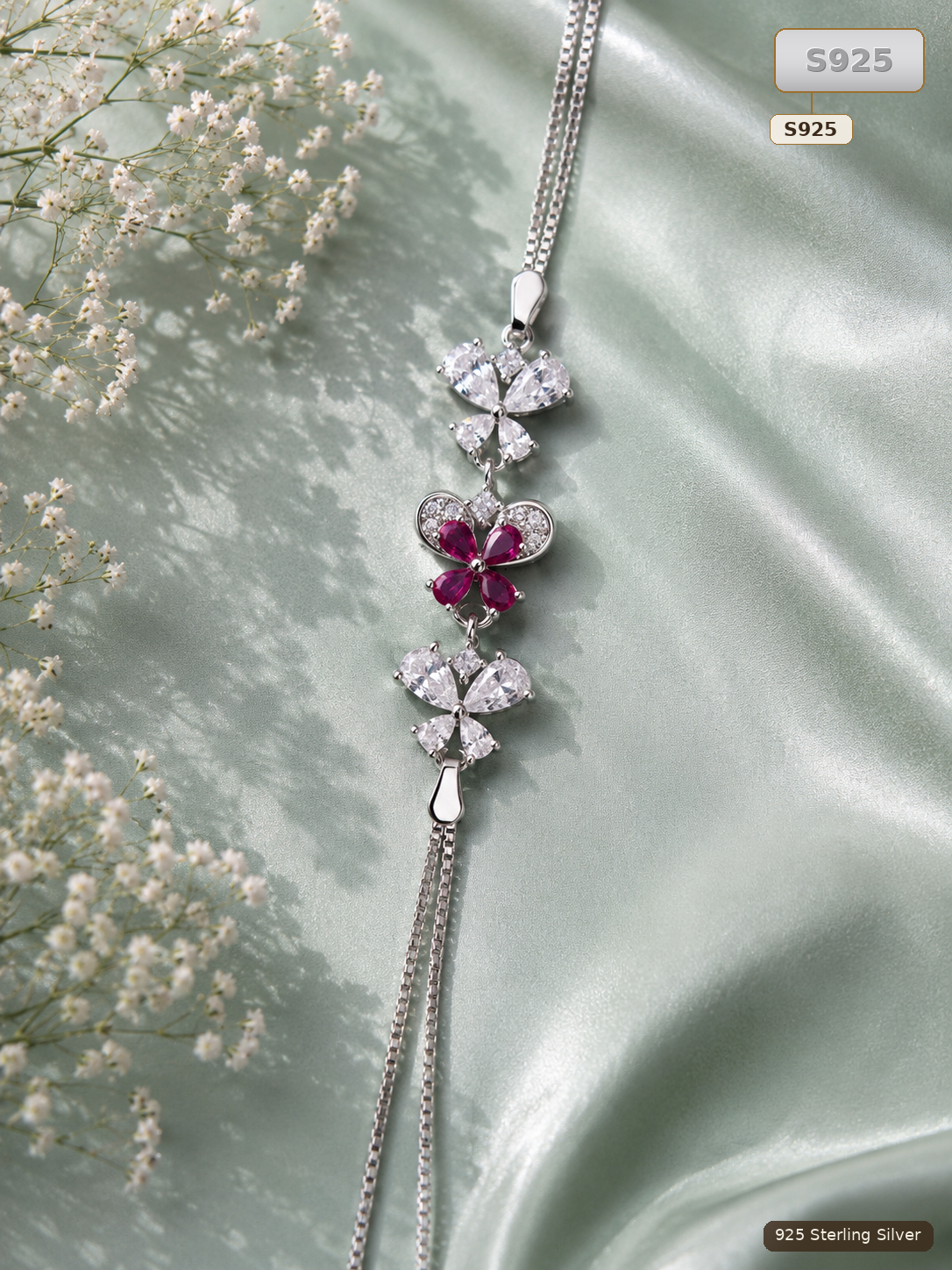 Silver Sterling Floral Bracelet for Women