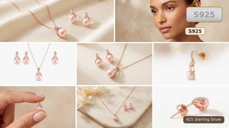 Pink 925 Sterling Silver Queen Conch Shell Necklace And Earrings Set for Women