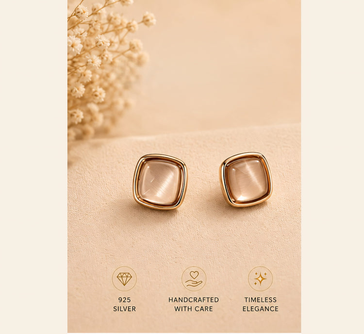 Cream square stud earrings with rose gold tone borders