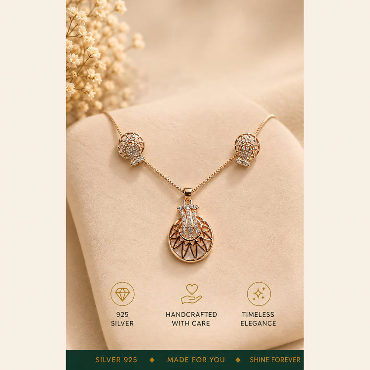 Mandala circle pendant with chain and matching earrings