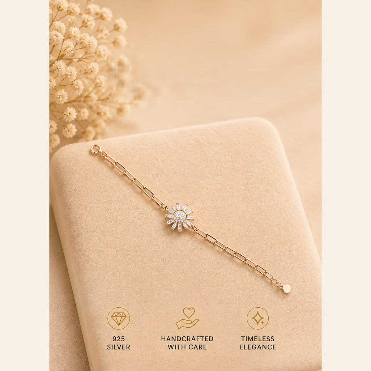 Sunflower cubic zirconia chain bracelet