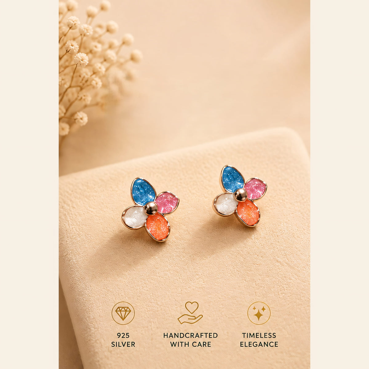 Multicolor Enamel Flower Stud Earrings, RG-013