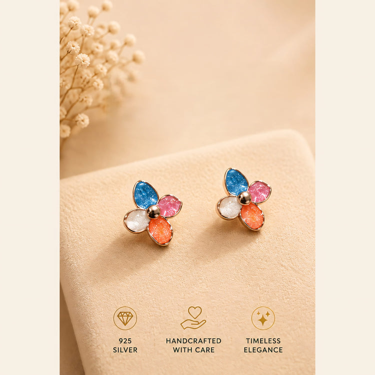 Multicolor Enamel Flower Stud Earrings, RG-013