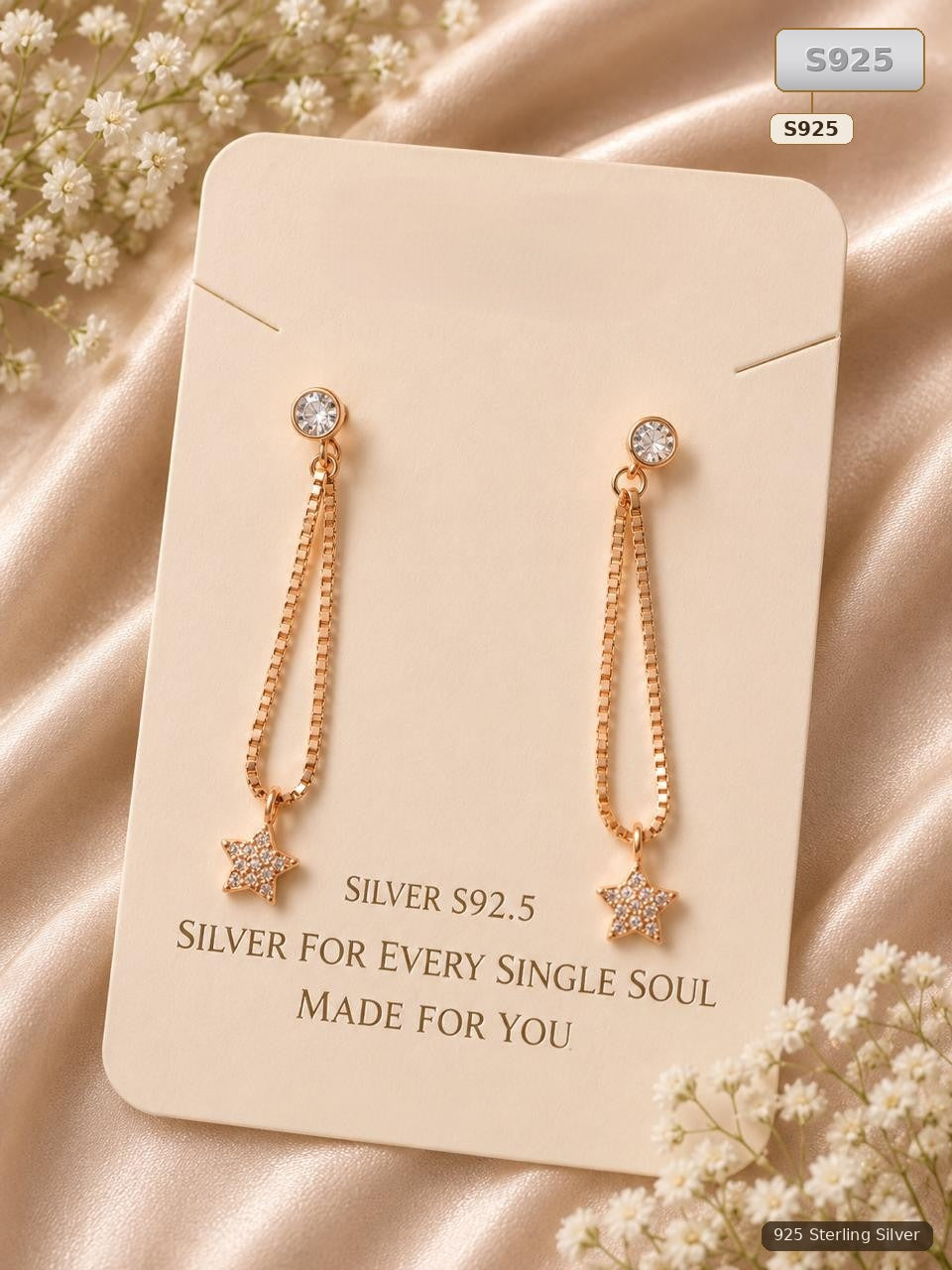 Gold Tone Sterling Silver Star Drop Earrings for Women