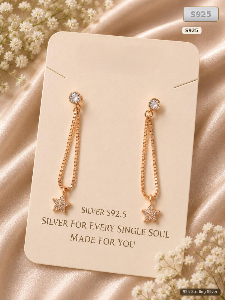 Gold Tone Sterling Silver Star Drop Earrings for Women