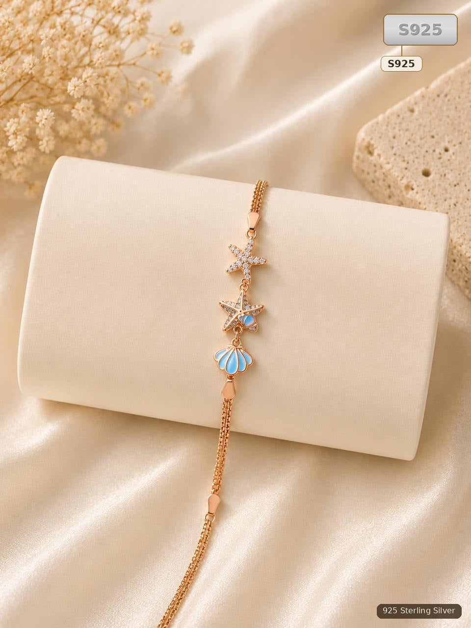 Gold Tone Sterling Silver Charm Bracelet for Women