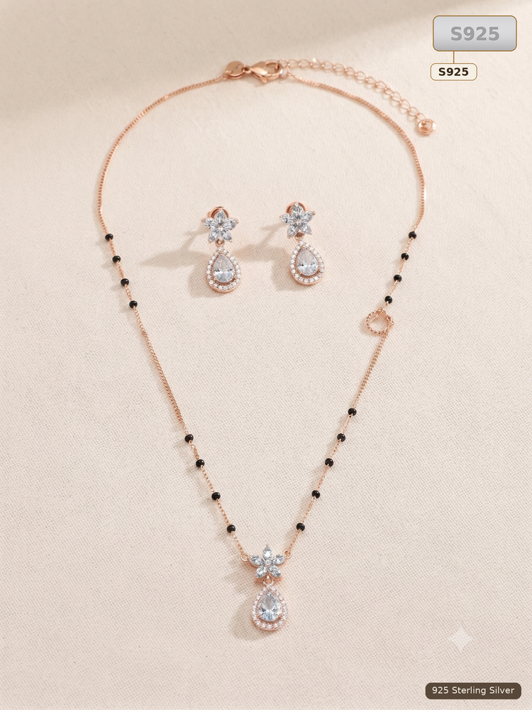 Rose Gold 925 Sterling Silver Necklace And Earrings Set for Women