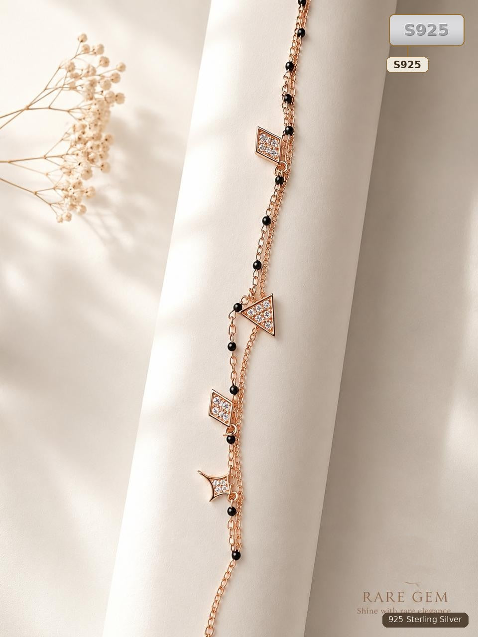 Rose Gold 925 Sterling Silver Charm Bracelet for Women