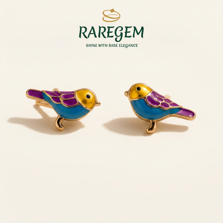 RG-018 Blue Bird Enamel Pendant Set on warm ivory with RAREGEM logo