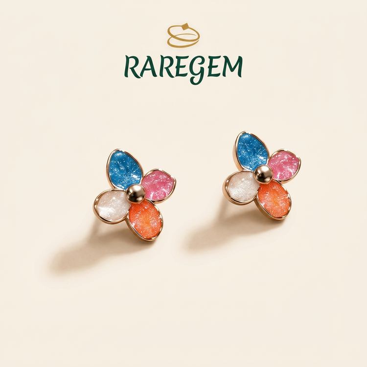 Multicolor Enamel Flower Stud Earrings