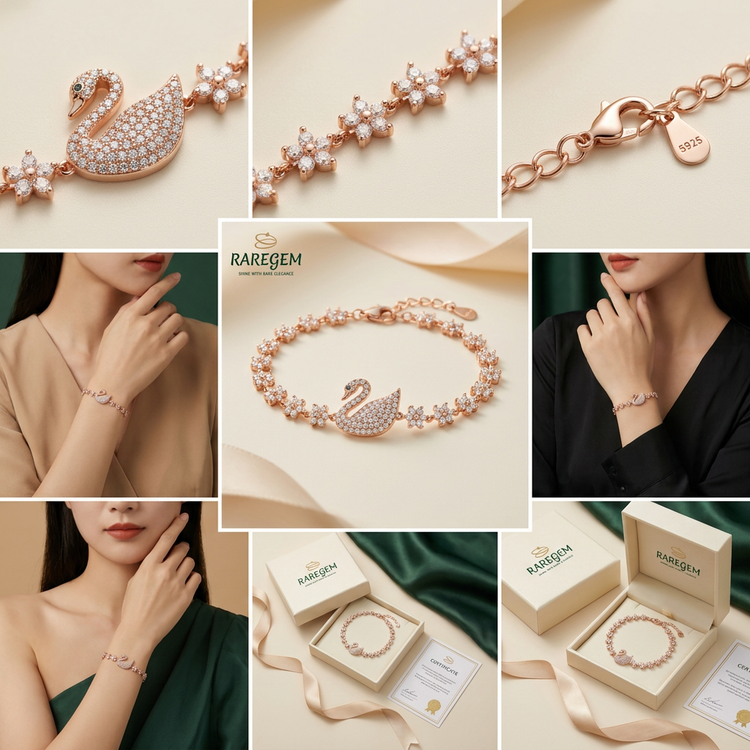 Swan CZ Flower Chain Bracelet