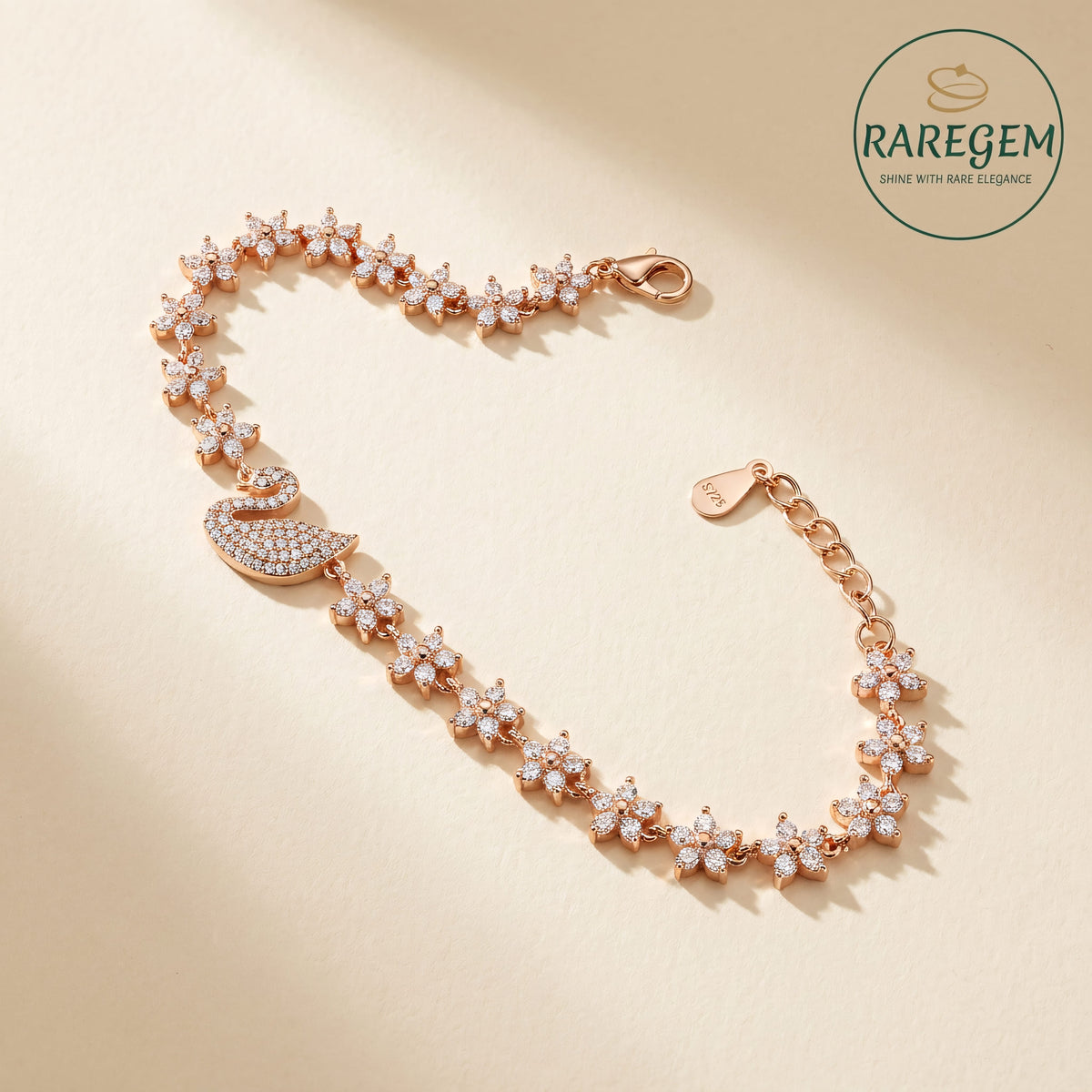 Swan CZ Flower Chain Bracelet