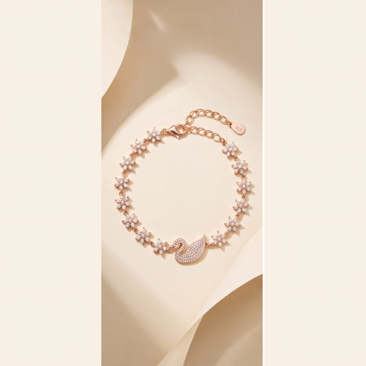 Swan CZ Flower Chain Bracelet