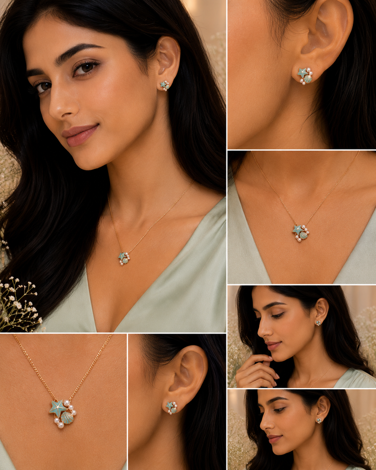 Ocean Star Pearl Pendant & Stud Set