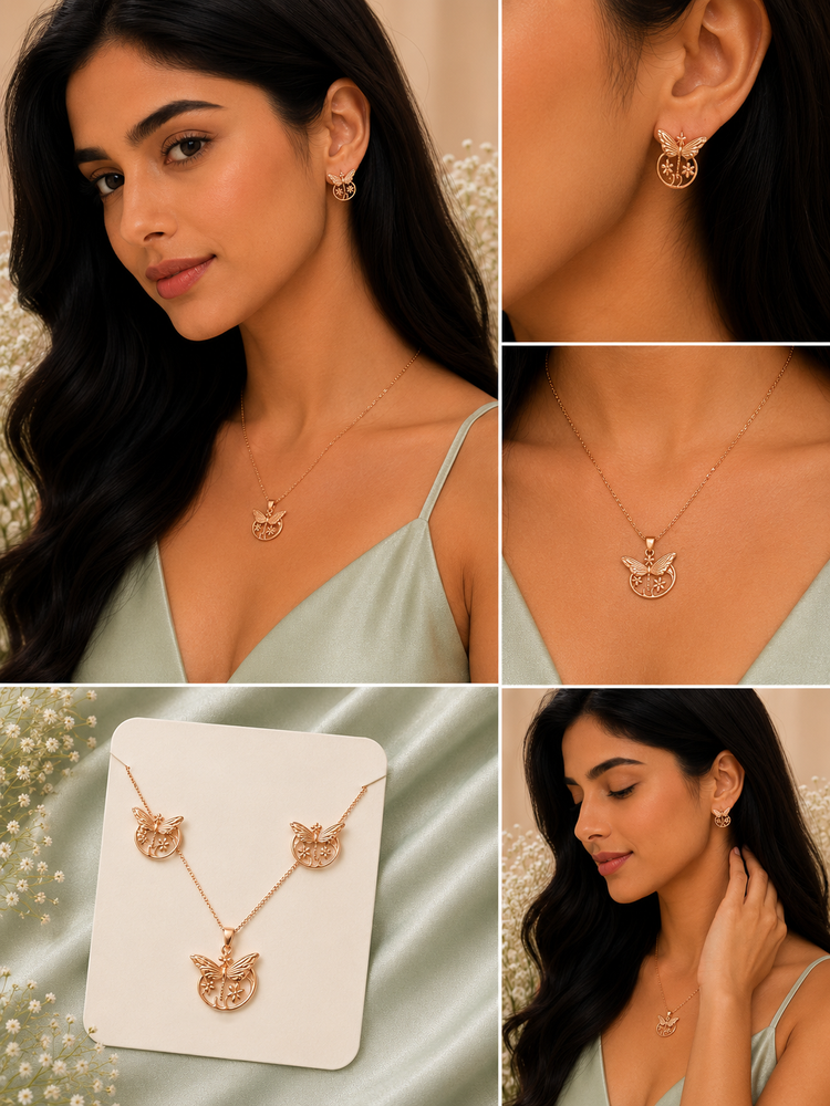 Butterfly Bloom Pendant & Earrings Set