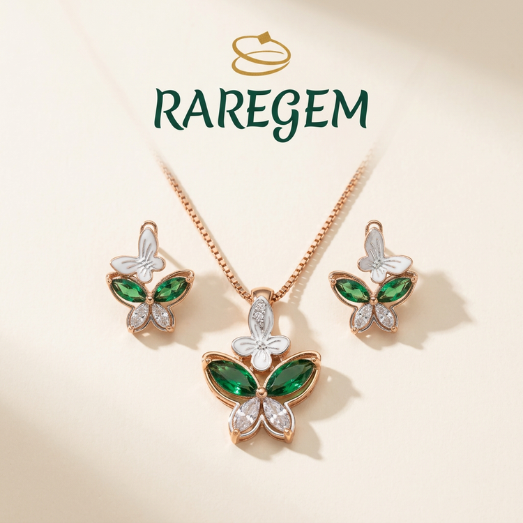 Emerald Butterfly Bloom Pendant Set
