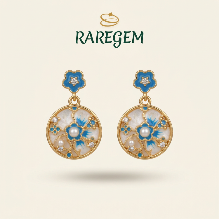 Blue Floral Drop Earrings