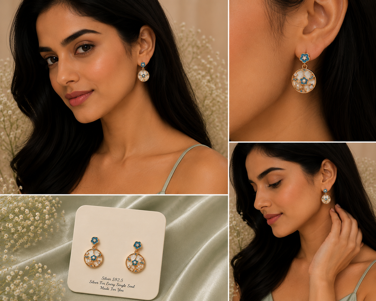 Blue Floral Drop Earrings