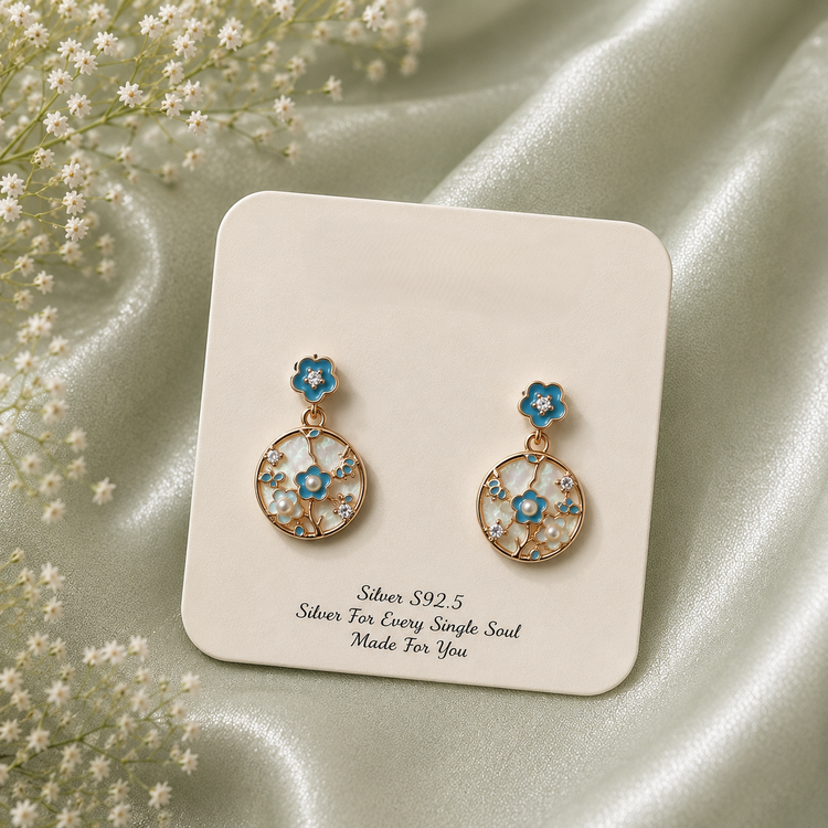 Blue Floral Drop Earrings