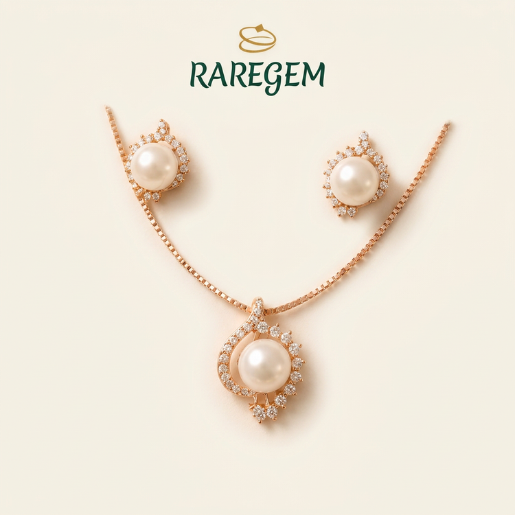 Pearl Halo Pendant & Earrings Set