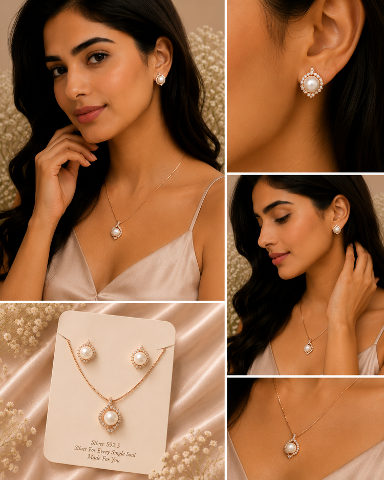 Pearl Halo Pendant & Earrings Set