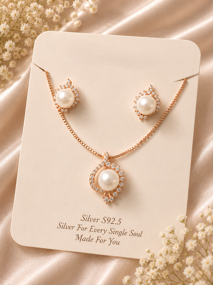 Pearl Halo Pendant & Earrings Set
