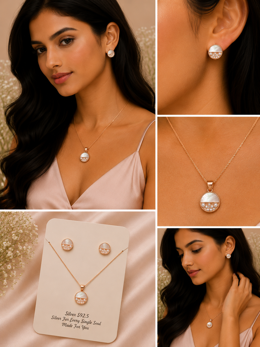 White Mother of Pearl Pendant & Earrings Set
