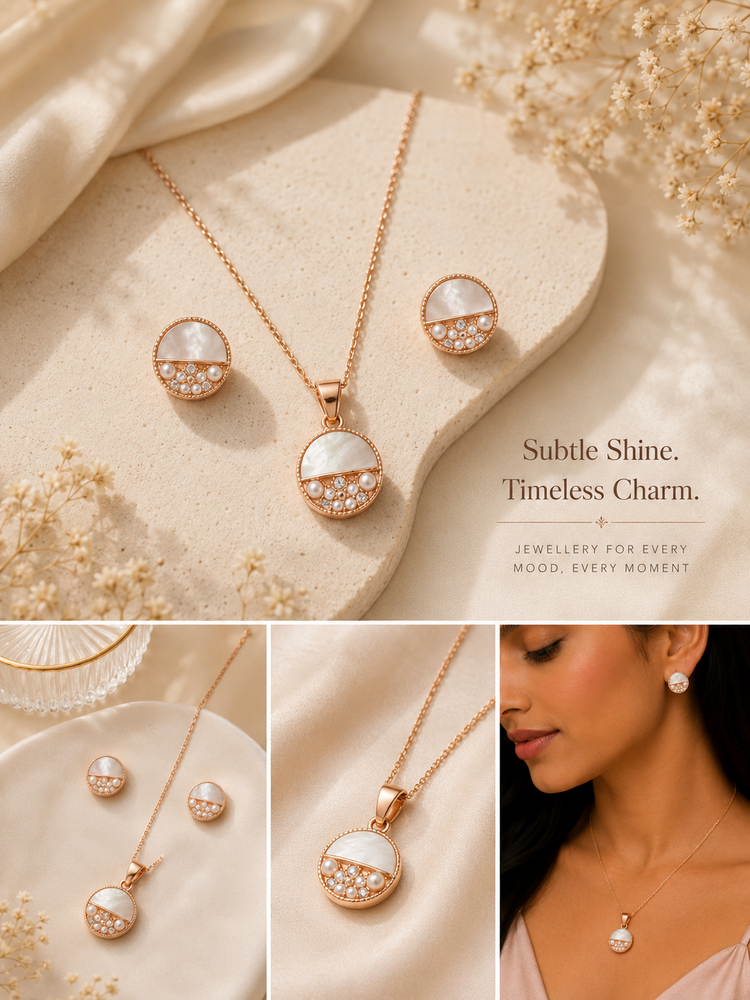 White Mother of Pearl Pendant & Earrings Set