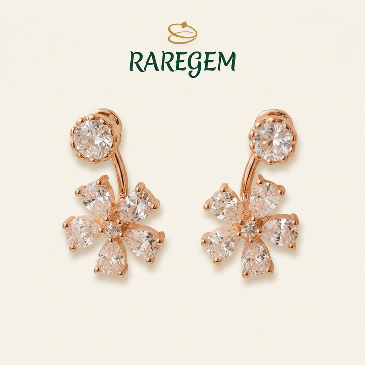 Rose Gold 925 Sterling Silver Floral Stud Earrings for Women