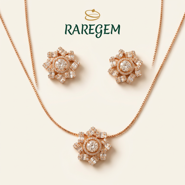 Rose Gold Tone Sterling Silver Floral Jewellery Set for Women