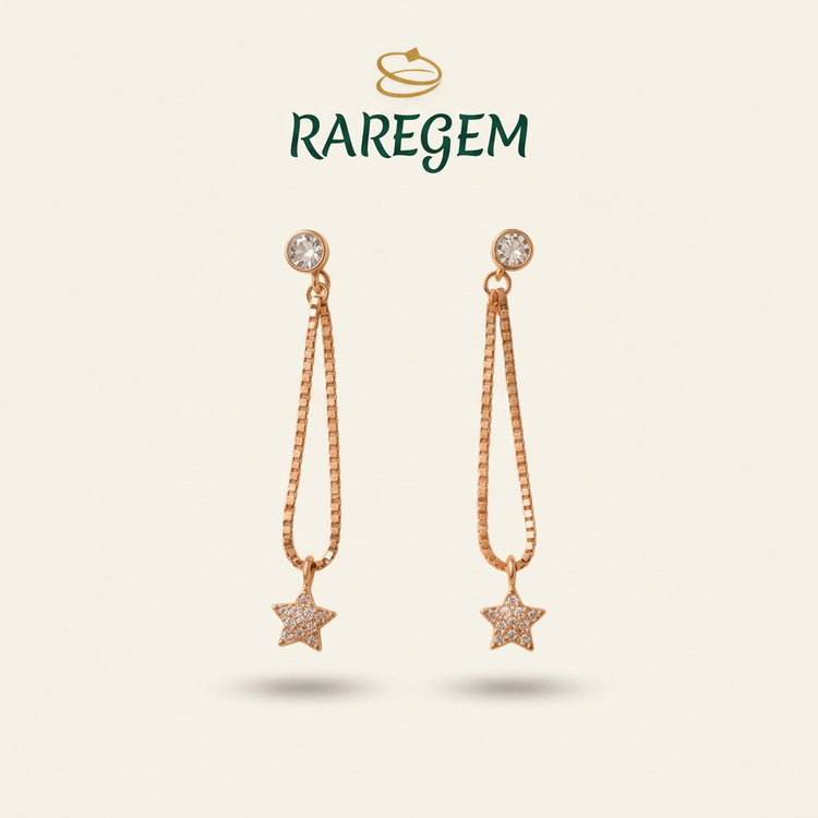 Gold Tone Sterling Silver Star Drop Earrings for Women
