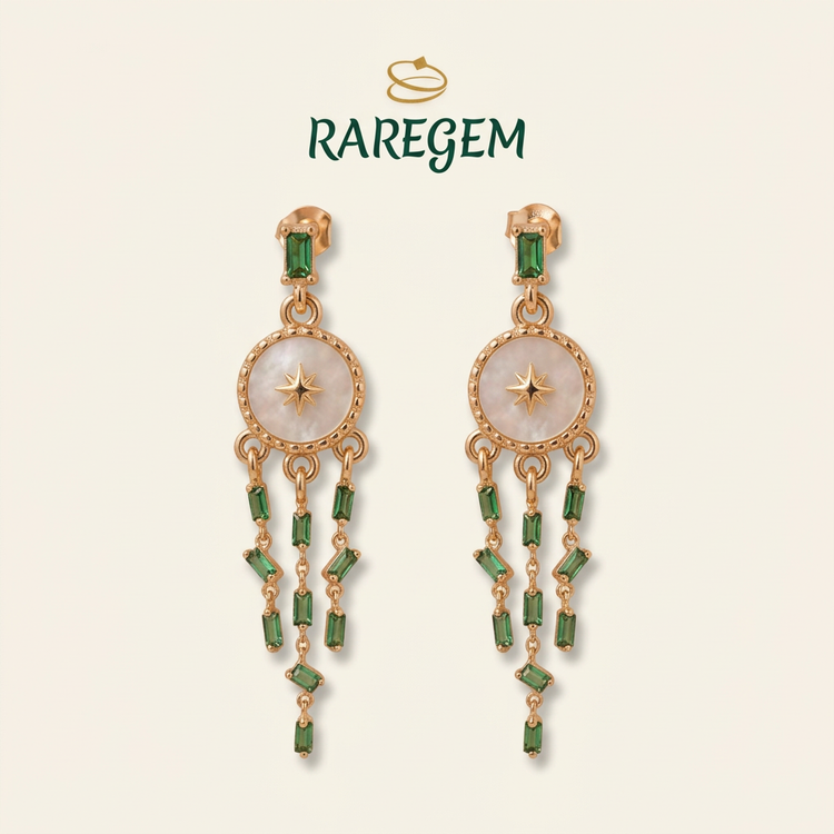 Green Sterling Silver Drop Earrings for Women